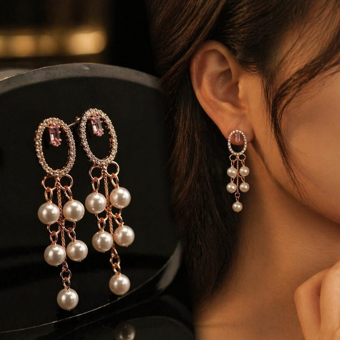 Aurelia Pearl Cascade Earrings – Luxury Crystal & Pearl Drop Earrings for Women✨