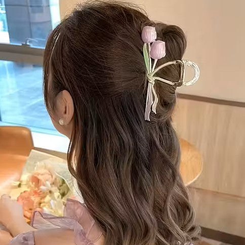 Tulip Bow Hair Claw Clip – Elegant Floral Luxury Hair Accessory