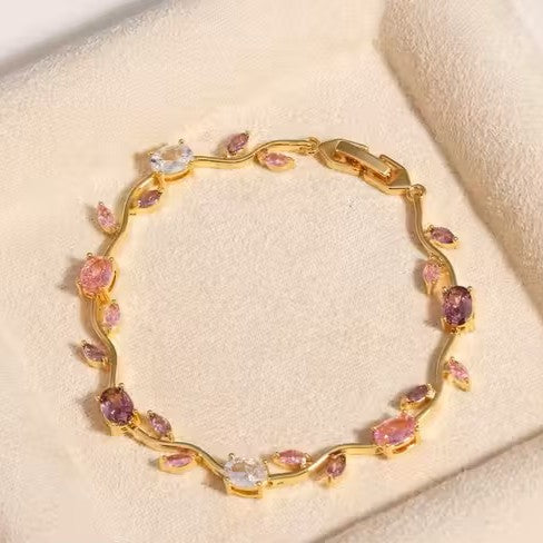 Tulip Bloom Bracelet – Viral Pink Crystal Luxury Chain