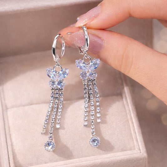Butterfly Crystal Tassel Earrings for Women