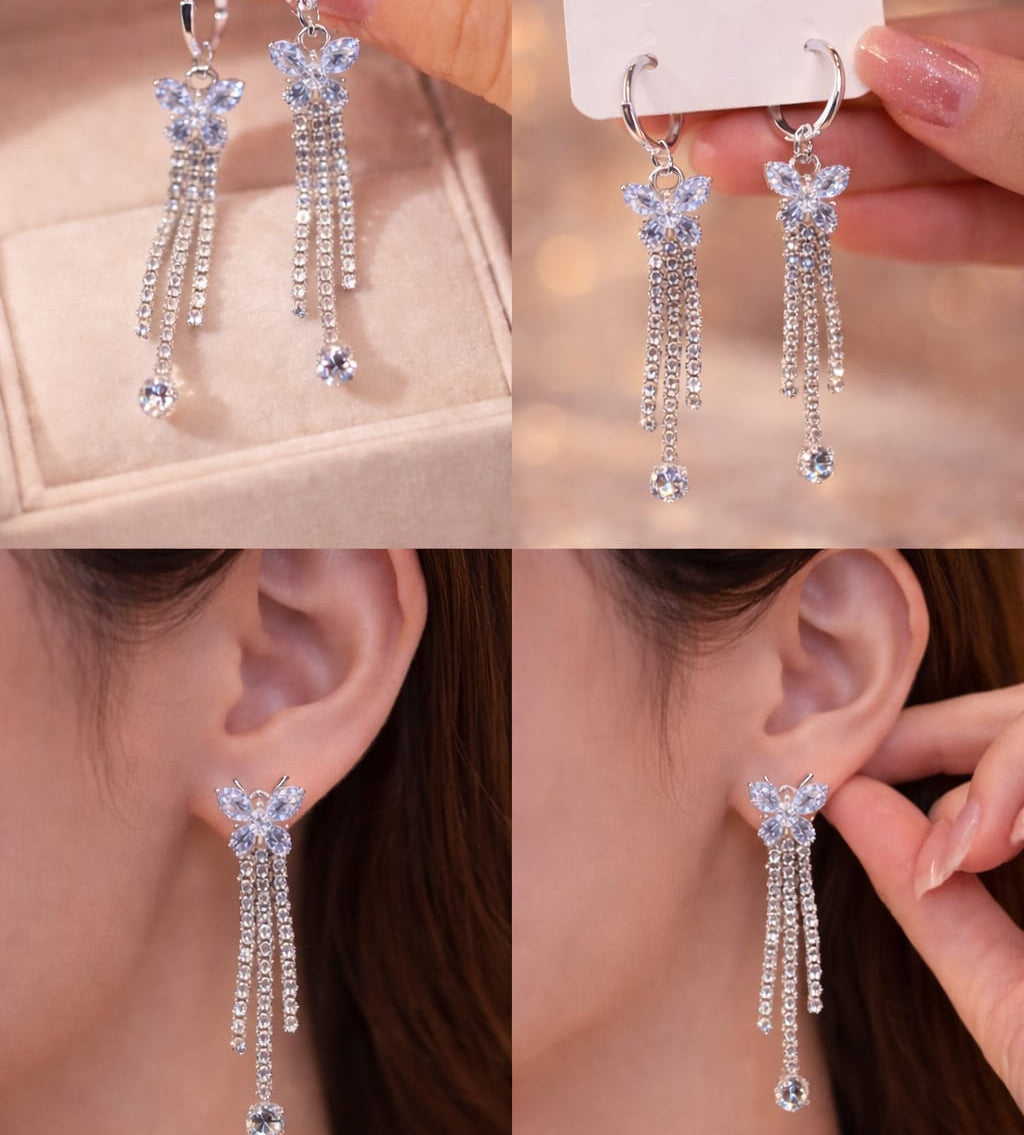 Butterfly Crystal Tassel Earrings for Women