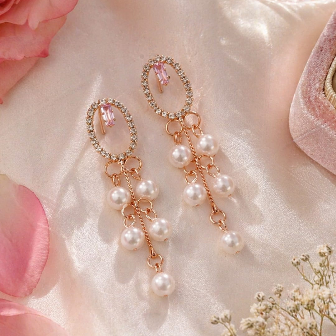 Aurelia Pearl Cascade Earrings – Luxury Crystal & Pearl Drop Earrings for Women✨