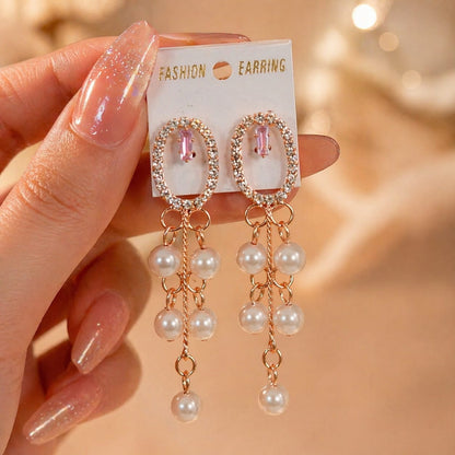 Aurelia Pearl Cascade Earrings – Luxury Crystal & Pearl Drop Earrings for Women✨