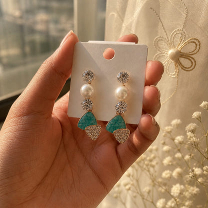 ZARVELION Ocean Glow Drop Earrings – Elegant Gold & Turquoise Statement Jewelry