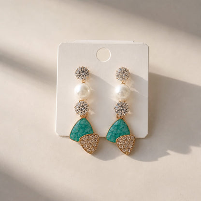ZARVELION Ocean Glow Drop Earrings – Elegant Gold & Turquoise Statement Jewelry