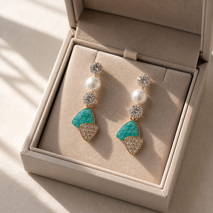 ZARVELION Ocean Glow Drop Earrings – Elegant Gold & Turquoise Statement Jewelry