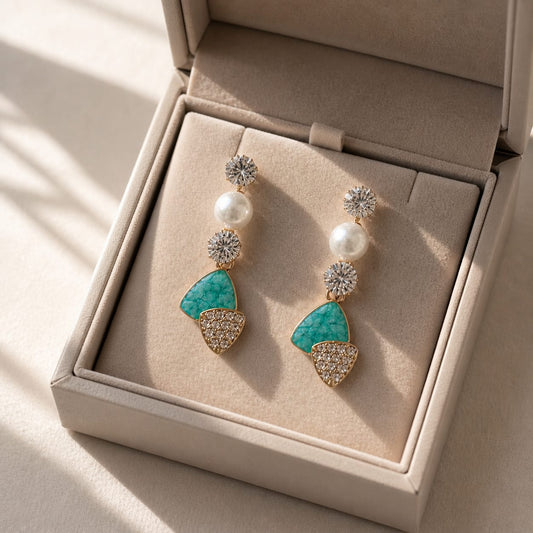 ZARVELION Ocean Glow Drop Earrings – Elegant Gold & Turquoise Statement Jewelry