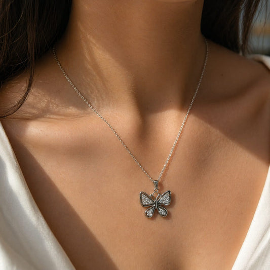 ZARVELION Crystal Butterfly Pendant Necklace – Elegant Silver Luxury Charm