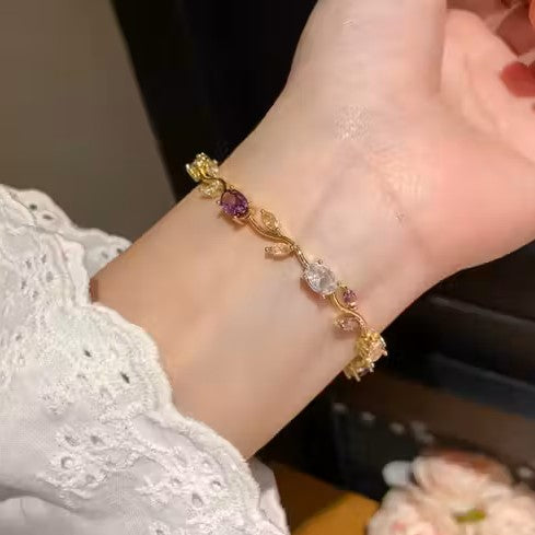 Tulip Bloom Bracelet – Viral Pink Crystal Luxury Chain