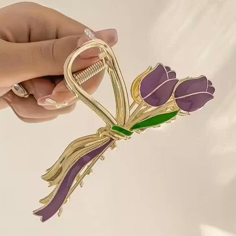 Tulip Bow Hair Claw Clip – Elegant Floral Luxury Hair Accessory